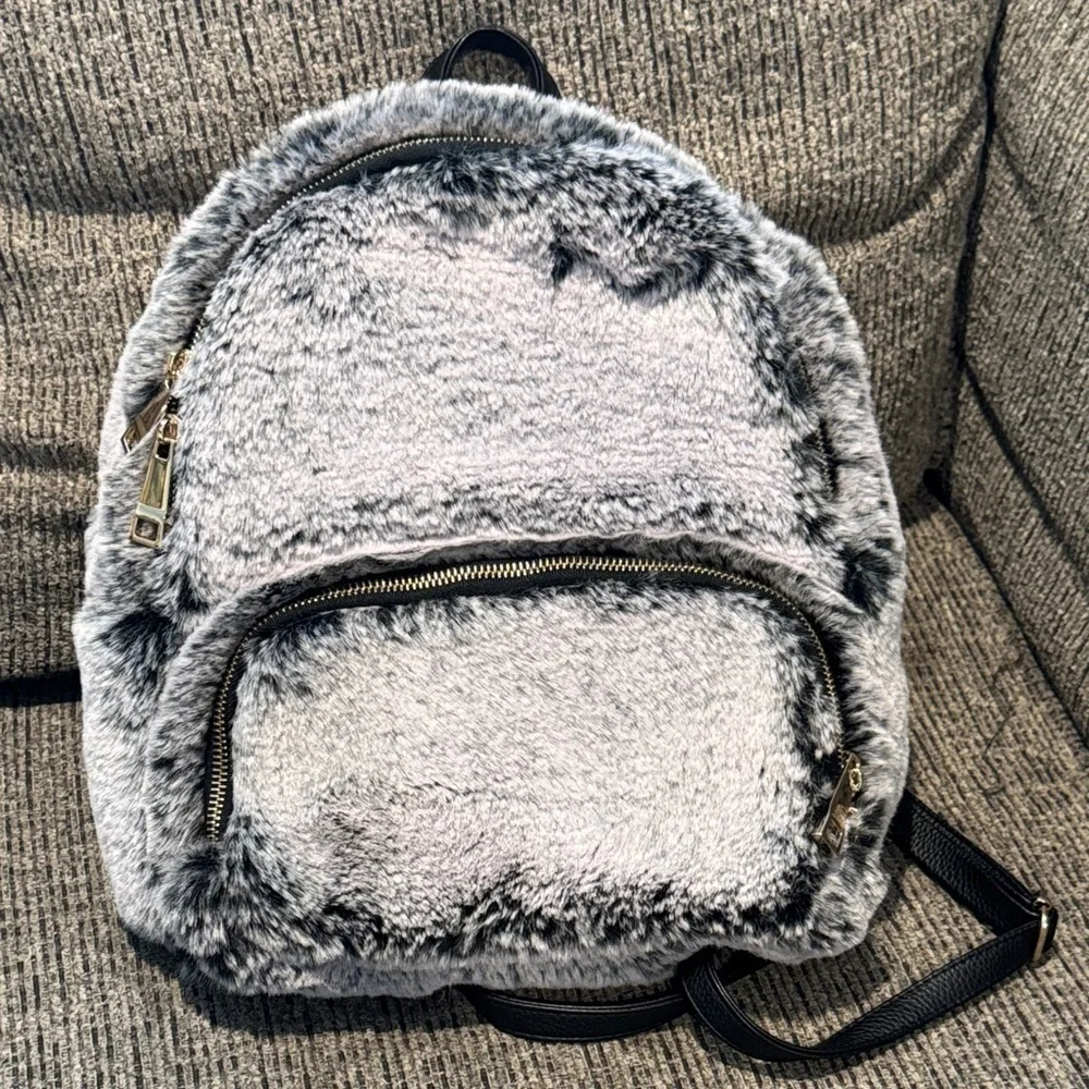 Faux Fur Gray Backpack